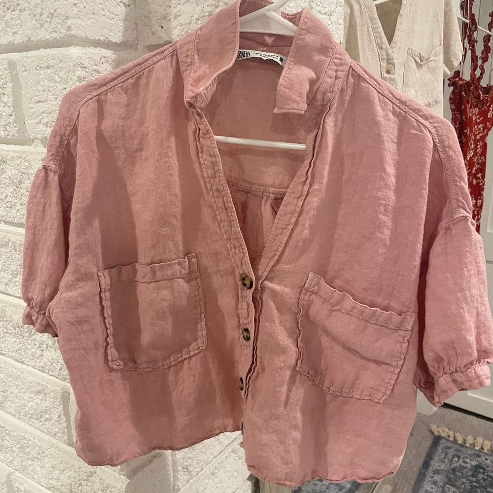 Zara Blush Pink Linen Shirt